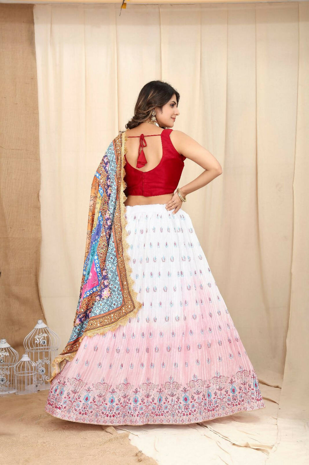 DEIANA'S Beautiful Pure Chinon Jari Silk Weaving Lehengha Choli - White | Grocsy