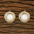 Joban Fashion Women Brass Golden White Ad Earrings | Grocsy
