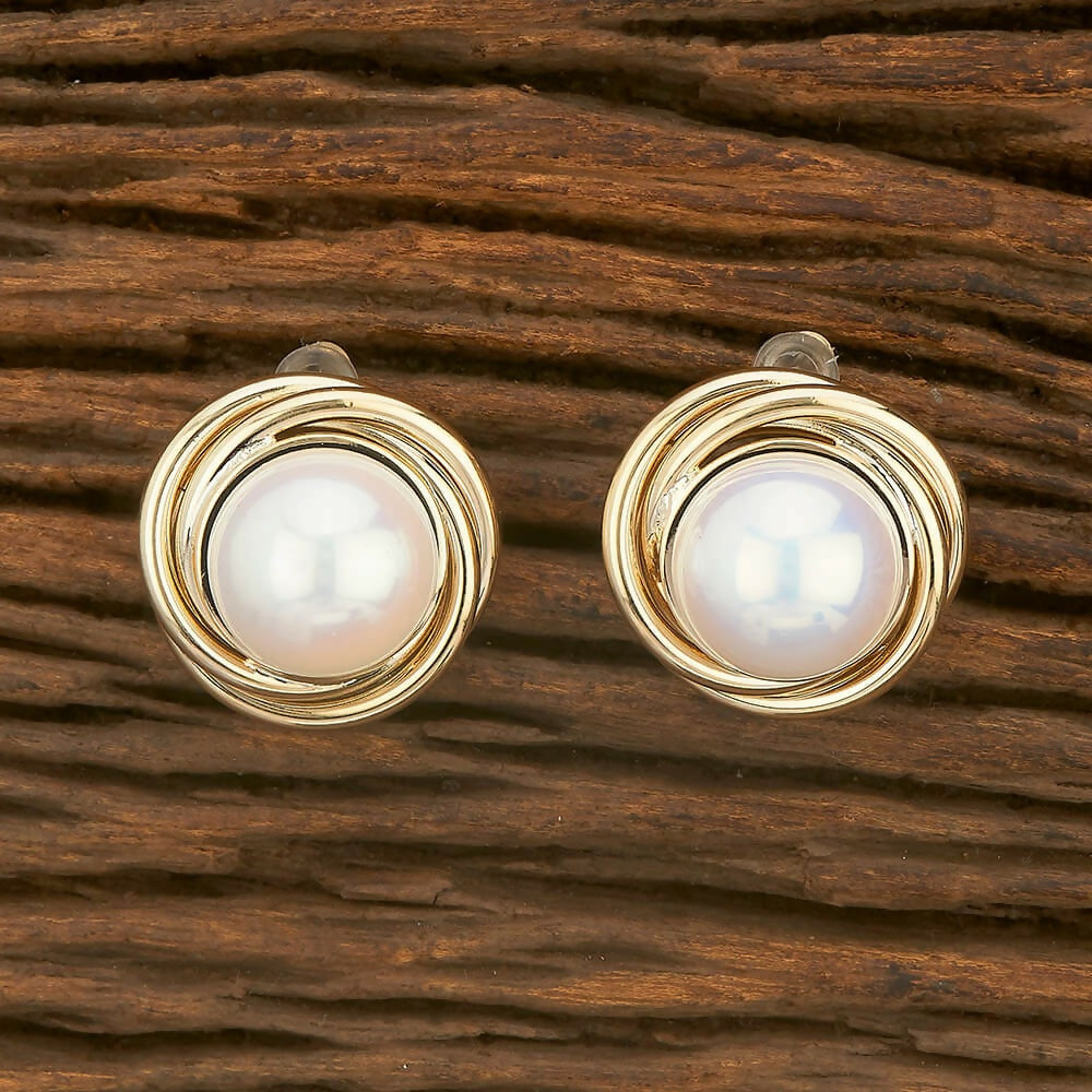 Joban Fashion Women Brass Golden White Ad Earrings | Grocsy