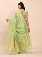 Shree Shyam Fashion Linen Cotton Green Saree | Grocsy