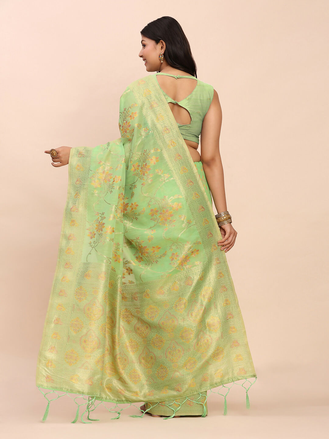 Shree Shyam Fashion Linen Cotton Green Saree | Grocsy