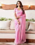 Joban Fashion Organza Pink & White Color Embroidery Saree | Grocsy