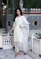 Miravan Women's Organza Cotton Chikankari Embroidered With Purple Sequence work Jaipuri Suit Set | Grocsy