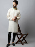 Even Apparels Cream Color Cotton Solid Men's Kurta With Shirt Collar (LN027) | Grocsy