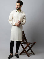 Even Apparels Cream Color Cotton Solid Men's Kurta With Shirt Collar (LN027) | Grocsy