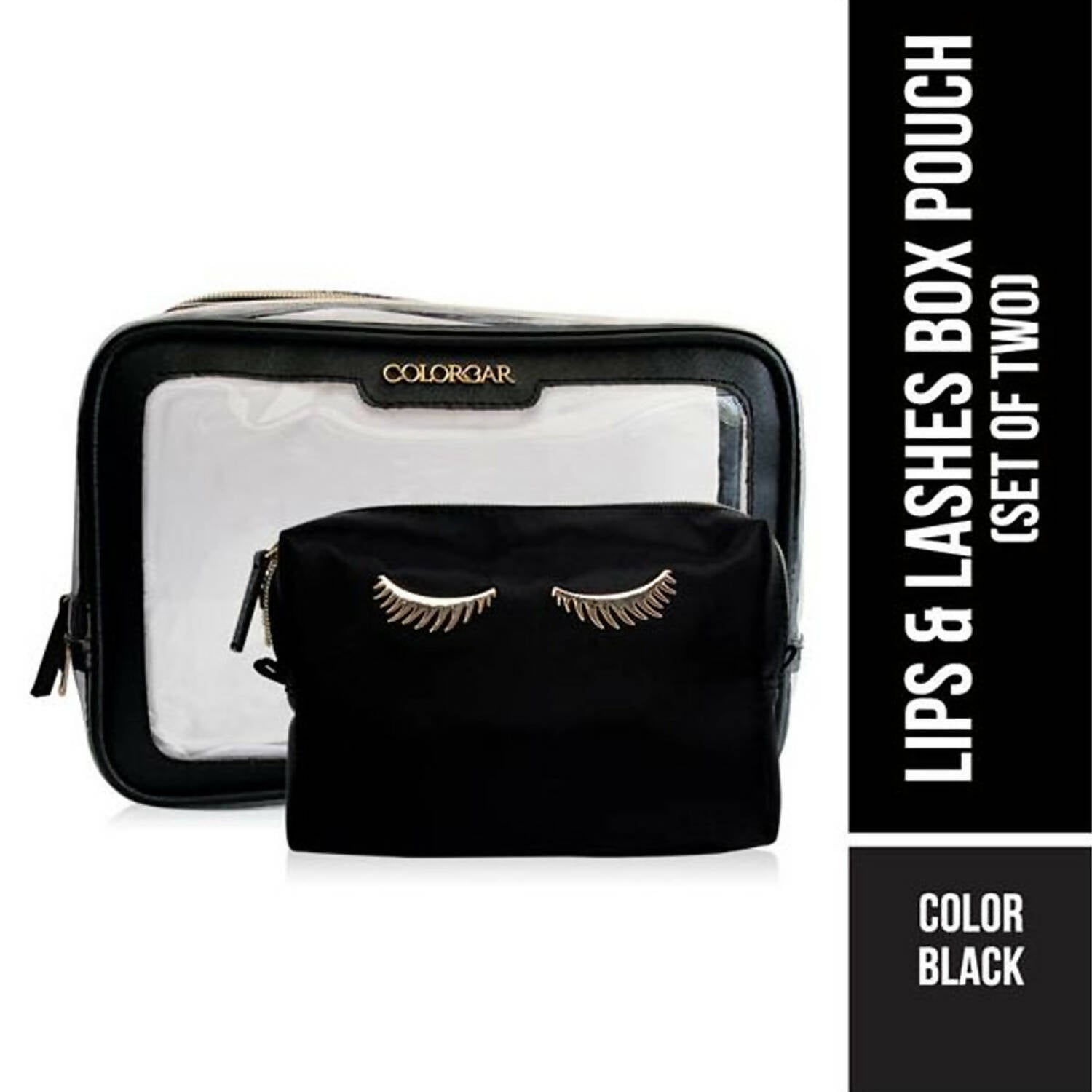Colorbar Pouch Lips & Lashes Box Pouch (Set Of Two) - Black | Grocsy