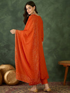 The52 Orange Women's Gorgeous Embroidered Chinon Fabric Flared Kurta Pant and Dupatta Set | Grocsy
