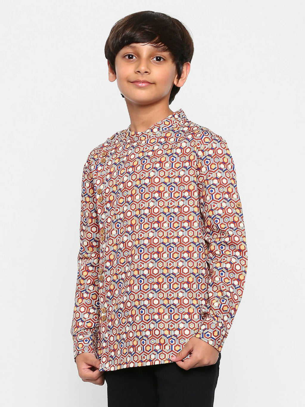 Manet Ethnic Full Sleeves Printed Shirt - Brown | Grocsy