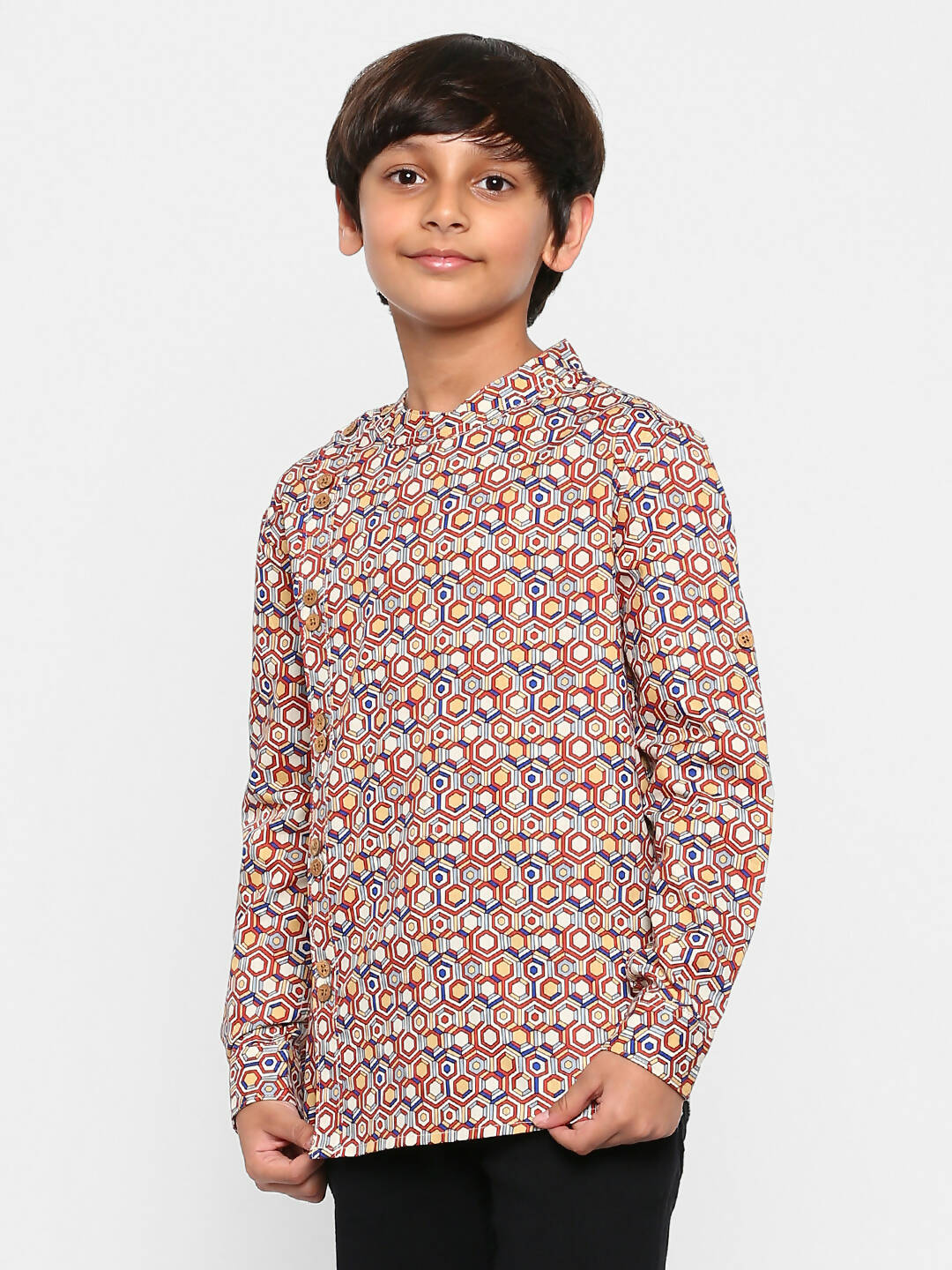 Manet Ethnic Full Sleeves Printed Shirt - Brown | Grocsy