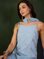 Sangria Sequined Straight Kurta & Sharara With Dupatta | Grocsy