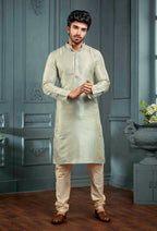 Joban Fashion Men's Grey Poly Jacquard Kurta Pajama | Grocsy