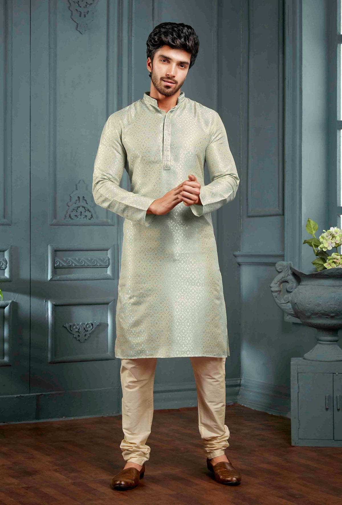 Joban Fashion Men's Grey Poly Jacquard Kurta Pajama | Grocsy
