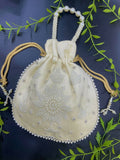 Joban Fashion Pearl Hand Work Potli Bag - Off White | Grocsy