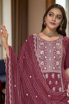 EthnicFestive Wear Premium Chinon Fabric Maroon Stitched Suit With Dupatta-Zeeya | Grocsy