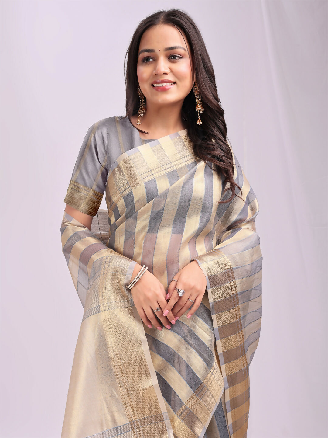 Shree Shyam Fashion Organza Grey Saree | Grocsy