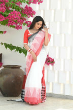 Beatitude Cream Temple Border Cotton Saree | Grocsy