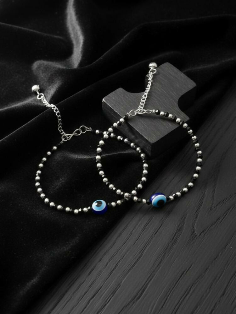 NVR Women Evil Eye Silver Plated Artificial Beads Anklet | Grocsy