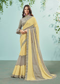 Yellow & Grey Silk Glitter Georgette Texture Saree With Unstitched Blouse Piece - Norita Ikshita | Grocsy