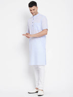 Even Apparels Blue Color Pure Cotton With Band Collar Men's H/S Kurta | Grocsy