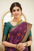 DEIANA'S Beautiful Designer Golden zari Soft Lichi Silk Saree - Purple | Grocsy