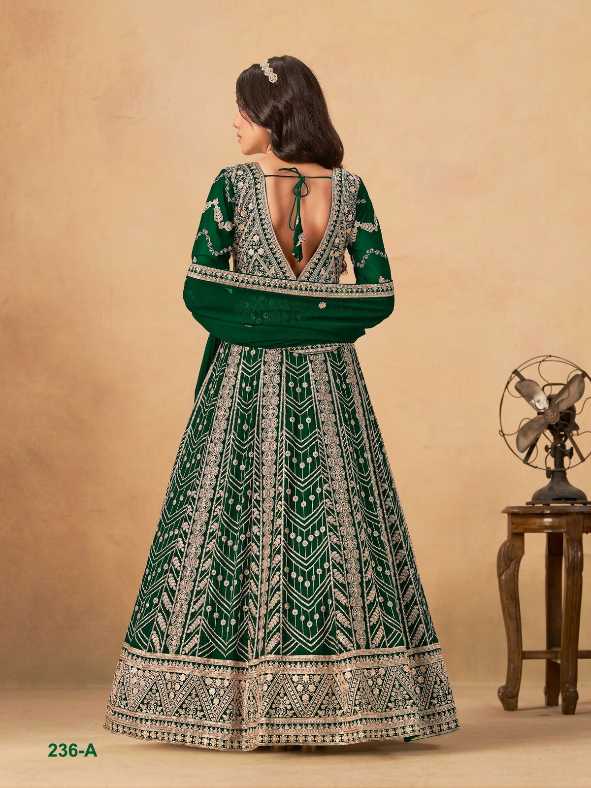 Anaita Green Faux Georgette Stitched Anarkali Suit with Heavy Embroidery Work | Grocsy