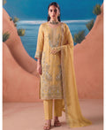 KC Heavy Chiffon Silk Yellow Hand Embroidered Straight Suit For Women Wedding | Grocsy