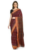 Vamika Sambalpuri Ikat Cotton Dehabandha Black & Maroon Saree | Grocsy