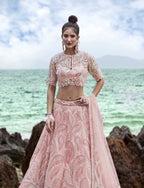 House of Panchhi Coral Net Multi Sequins with heavy Zarkan embroidery Lehenga choli & Dupatta | Grocsy
