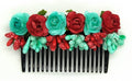 Light Green & Red Flower Hair comb | Grocsy