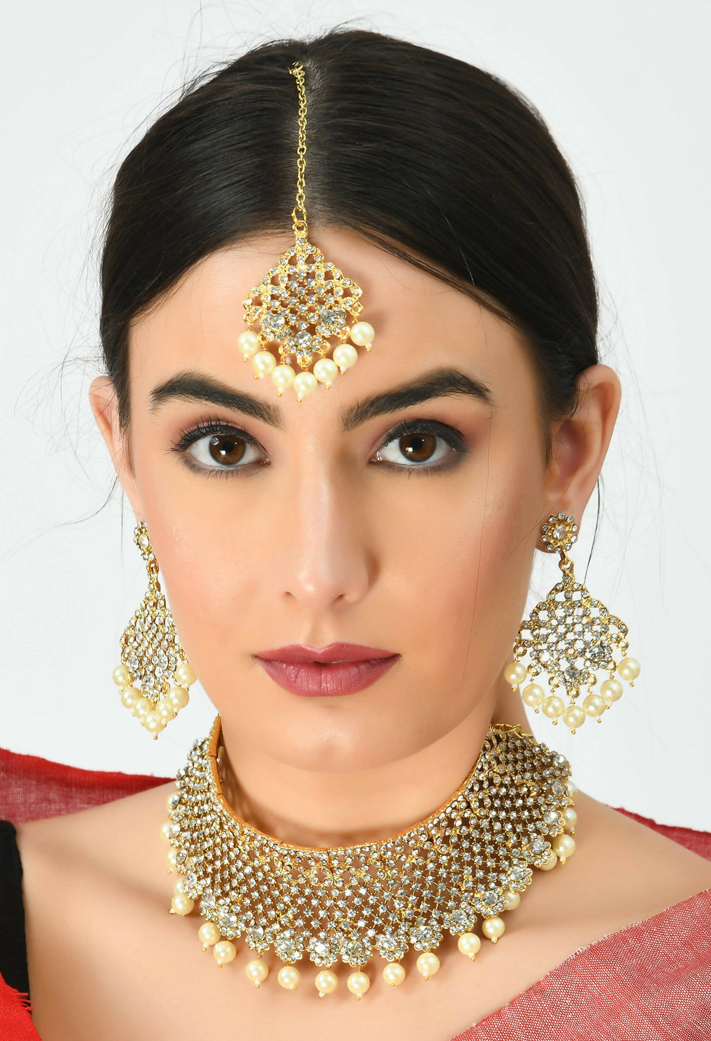 Mominos Fashion Johar Kamal Traditional Rajwadi Design Heavy Golden Necklace Set | Grocsy