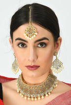 Mominos Fashion Johar Kamal Traditional Rajwadi Design Heavy Golden Necklace Set | Grocsy