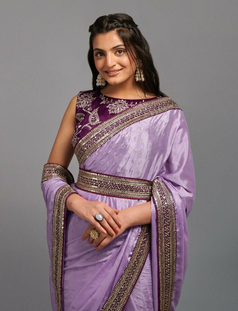 PR Fashion Onion Chinon Embroidery Lace Saree | Grocsy