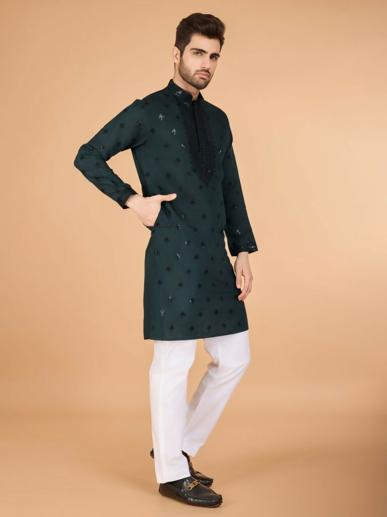 Vastranavya Green Exclusive Festival Wear Viscose Silk Thread with Sequence Embroidered Work Kurta with Dupatta | Grocsy