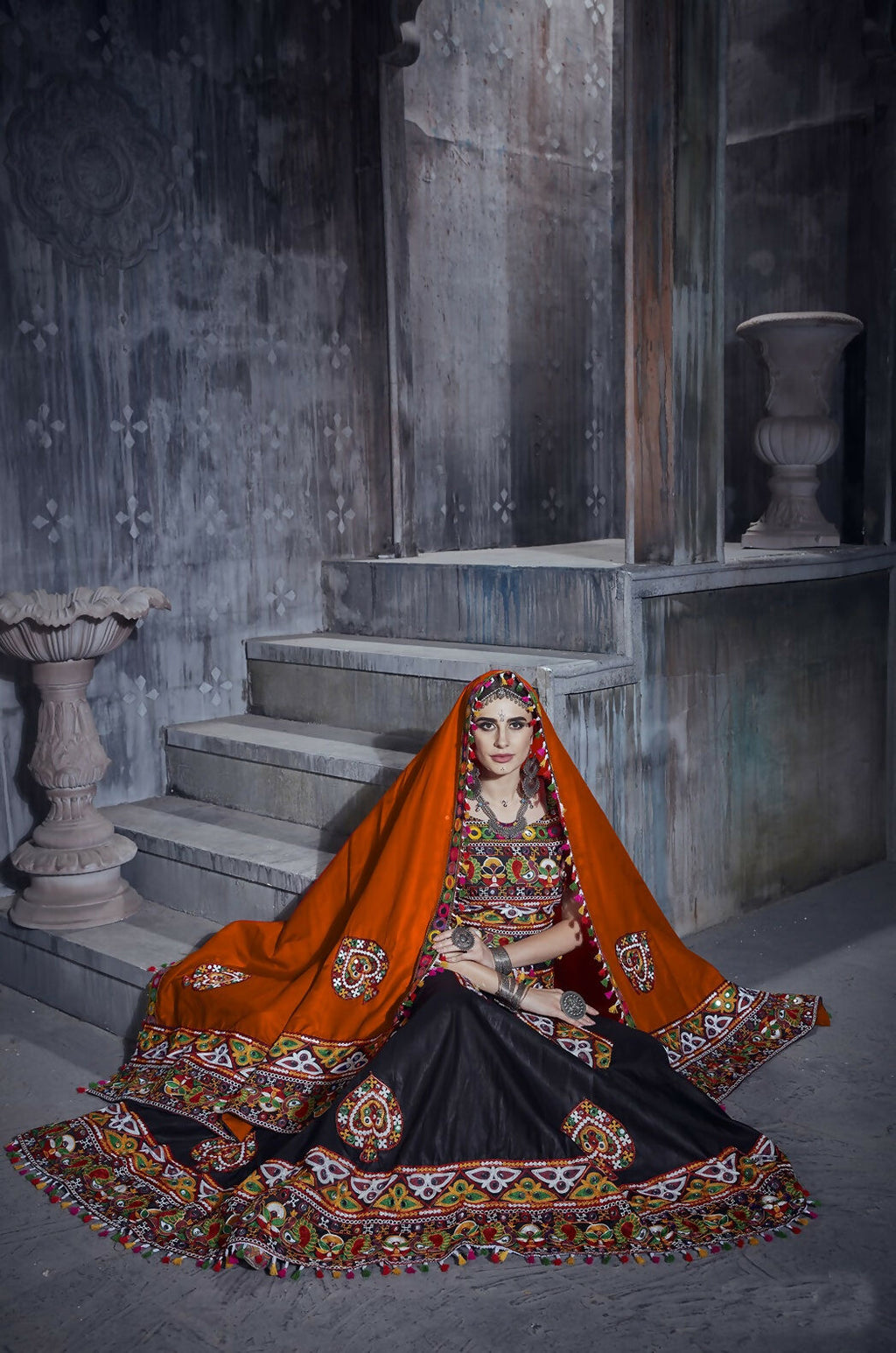 AI Fashion Black Art Silk Designer Navratri Lehenga Choli Collection | Grocsy