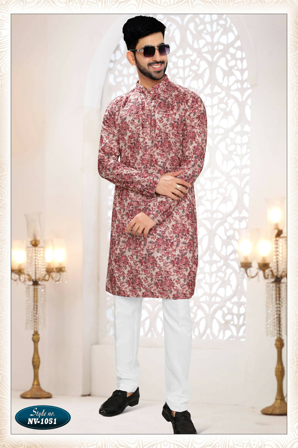 Joban Fashion Men's Pinkish Red Straight Rayon Thread Embroidery All Over Kurta Set | Grocsy