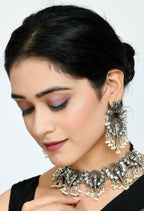 Mominos Fashion Johar Kamal Oxidised Silver-Plated Ganesha Design Necklace Choker Set for Women | Grocsy