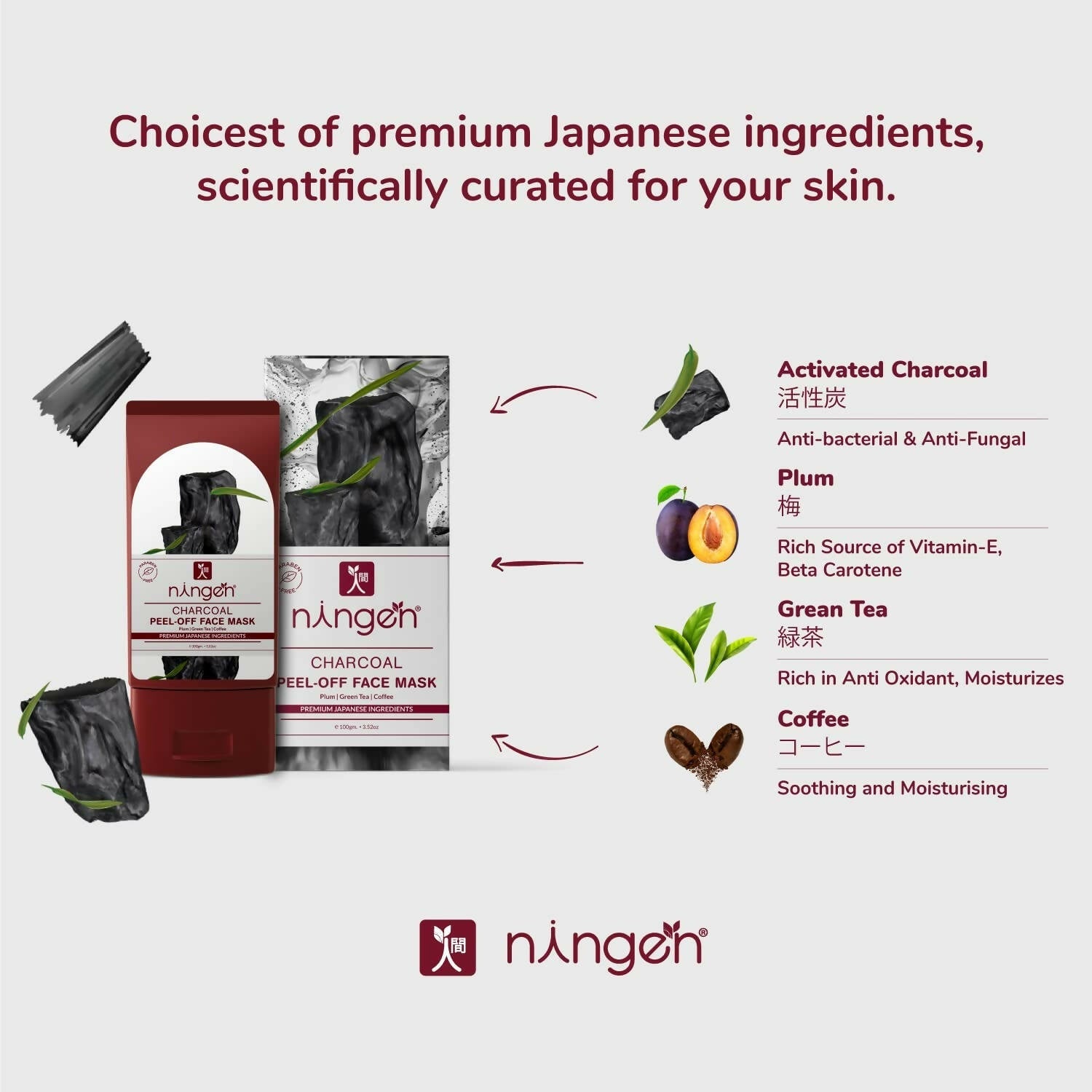 Ningen Charcoal Peel-Off Face Mask | Grocsy