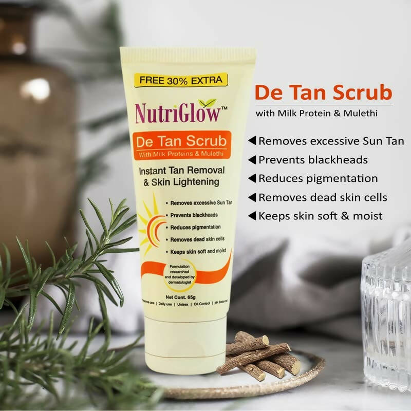 NutriGlow De Tan Scrub With Milk Protein & Mulethi | Grocsy