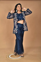Morchari Women Hand Embroidery Crop Top-Blue | Grocsy