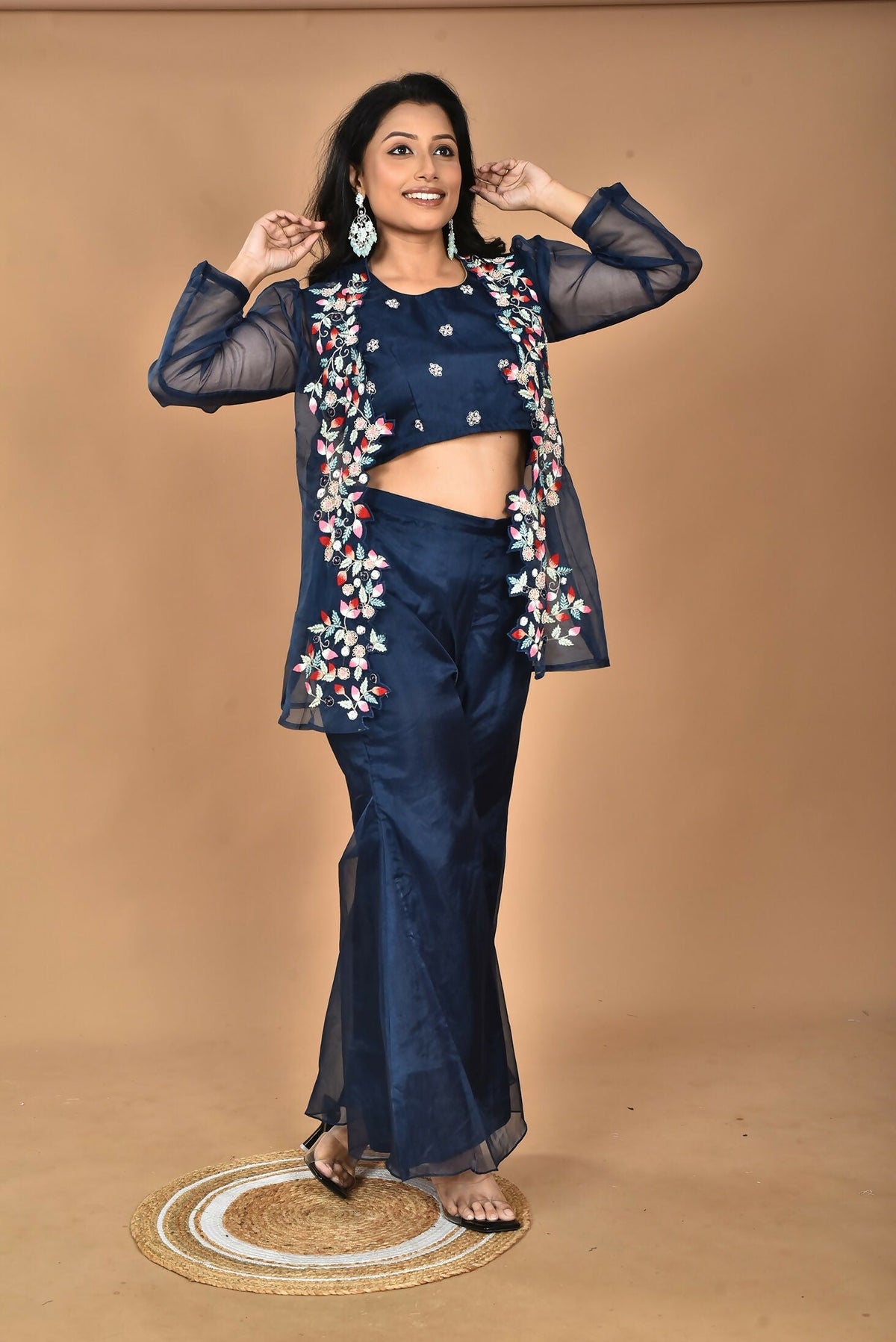 Morchari Women Hand Embroidery Crop Top-Blue | Grocsy