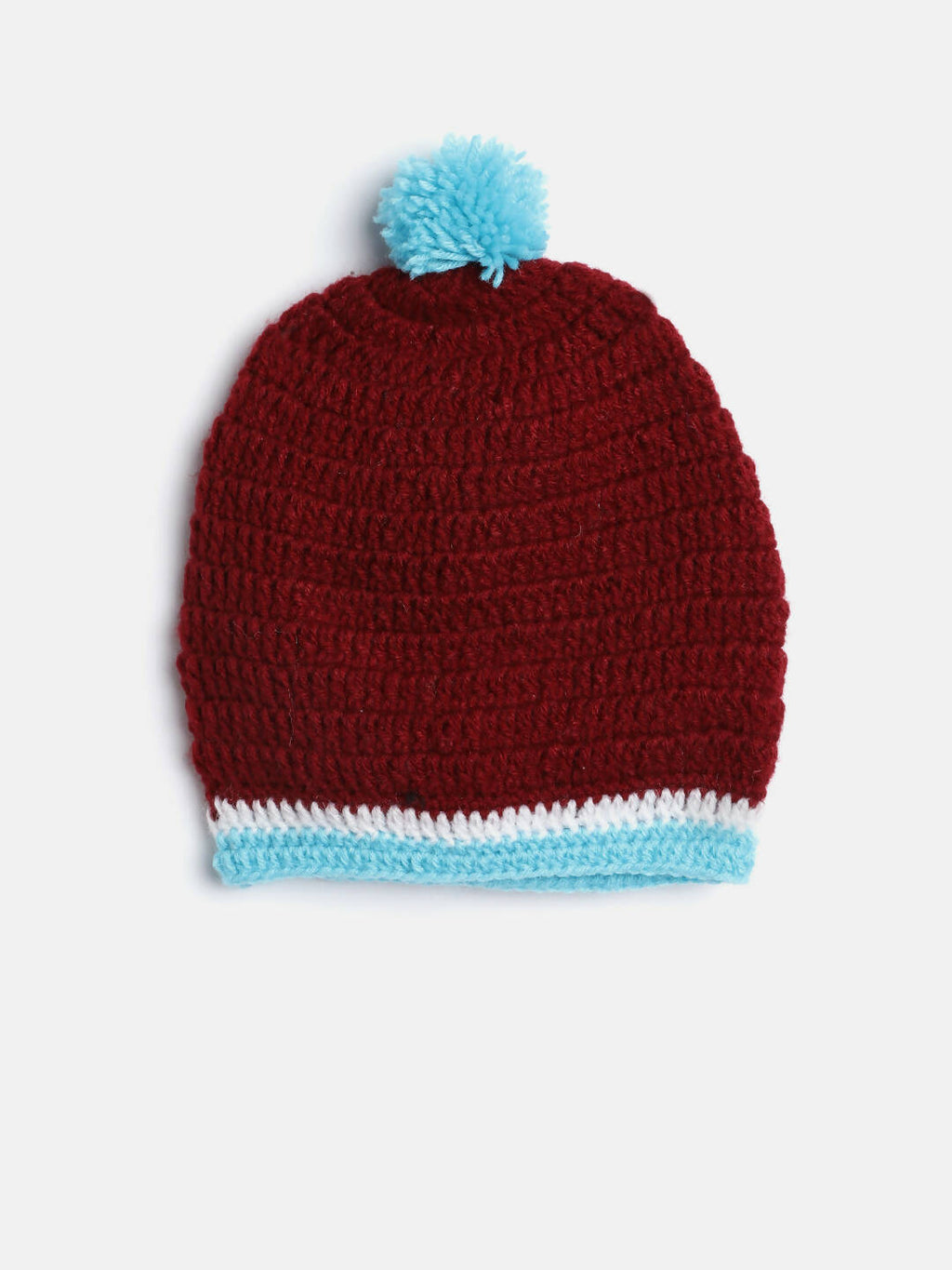 Chutput Kids Woollen Hand Knitted Frog Detailed Cap - Maroon | Grocsy