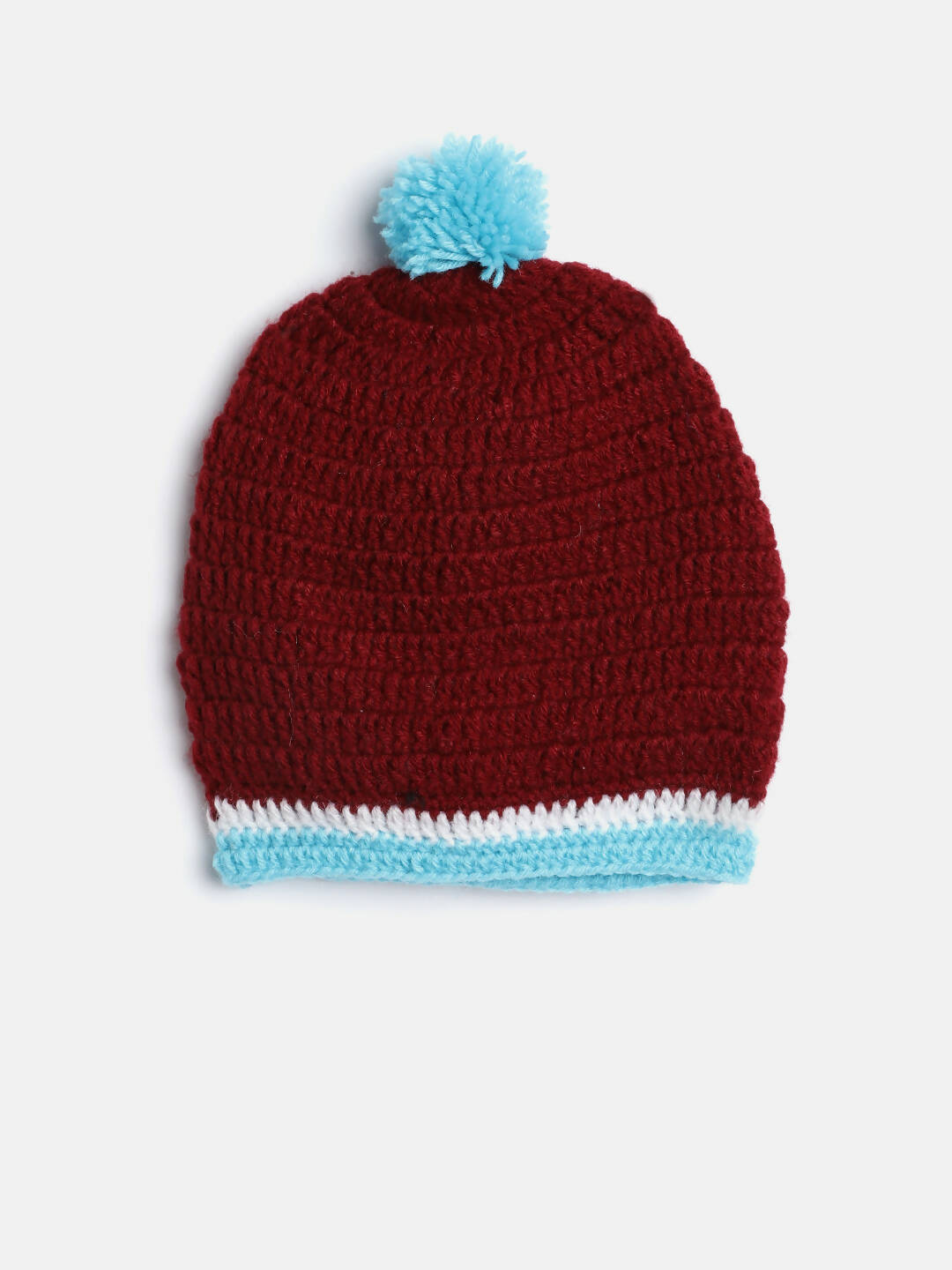 Chutput Kids Woollen Hand Knitted Frog Detailed Cap - Maroon | Grocsy