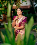 DEIANA'S Beautiful Designer Golden zari Soft Lichi Silk Saree - Cream | Grocsy
