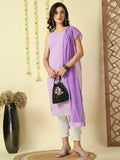 Myshka Women's Lavender Georgette Sleeveless Straight Party Kurta With Dupatta Set | Grocsy