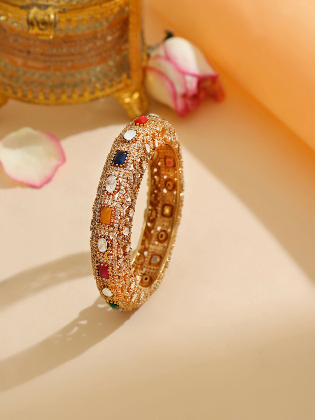 Ruby Raang 22k Gold Polished Multi Kundan Bracelet | Grocsy