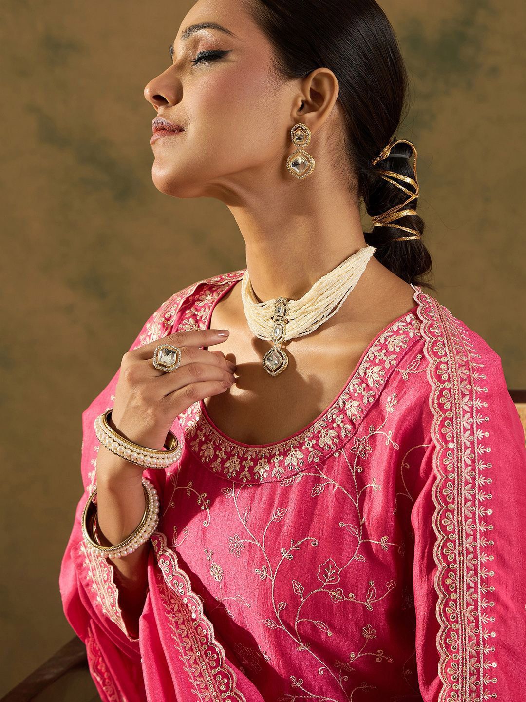 Indo Era Ethnic Motifs Embroidered Thread Work Kurta with Trousers & Dupatta | Grocsy