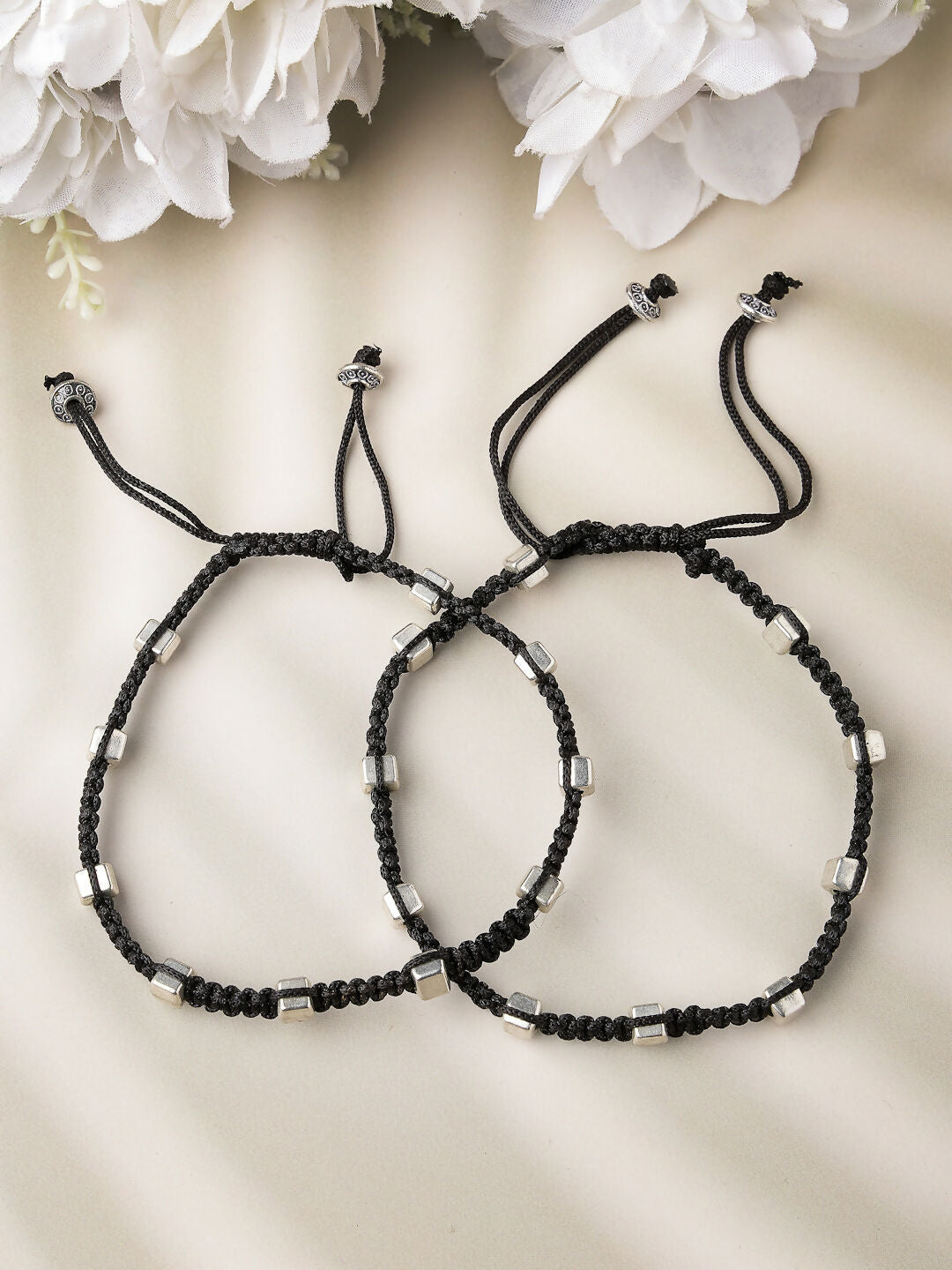 NVR Women's Evil Eye Adjustable Black Anklets | Grocsy