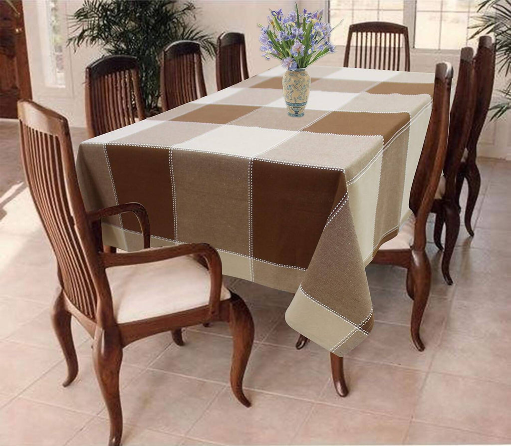 Airwill Cotton Checkered Pattern 8 Seater Rectangle Table Cover - Brown | Grocsy