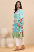 Juniper Sky Blue Floral Printed Calf-Length Rayon Kaftan. | Grocsy