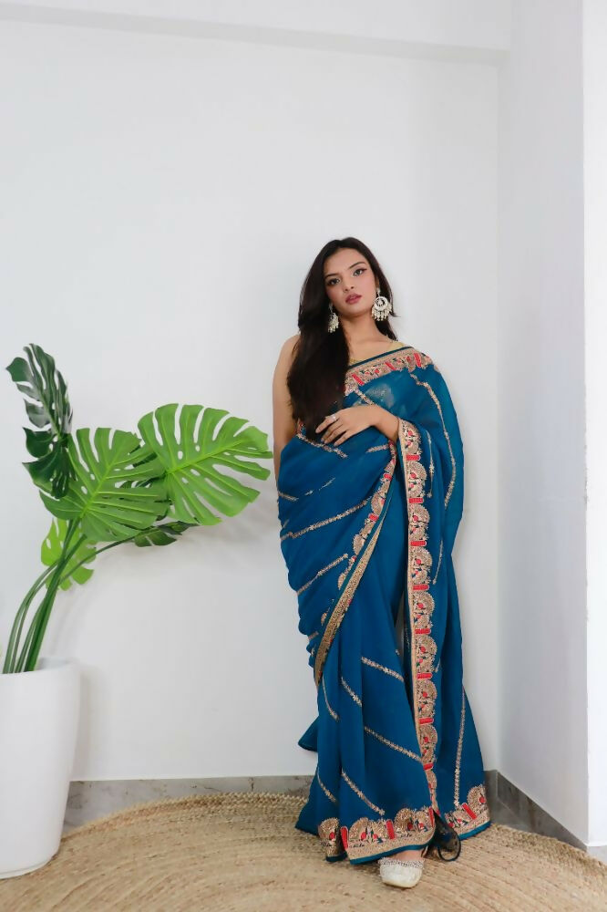 Vamsee Aaradhna Blue Georgette Saree | Grocsy
